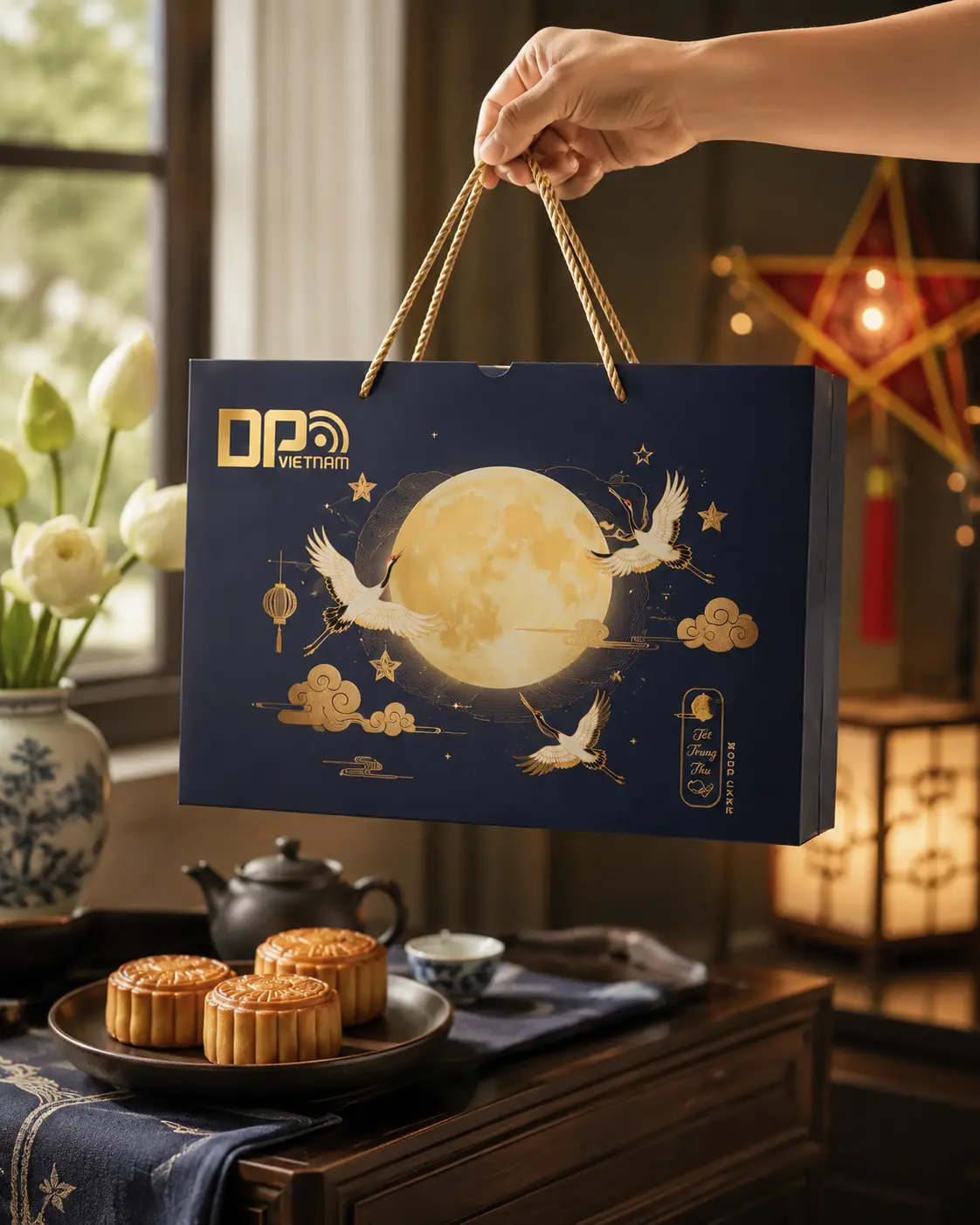 Hộp Bánh Trung Thu Quai Xách In Logo – Mẫu Bao Bì Đẹp, Tiện Lợi Cho Mùa Đoàn Viên
