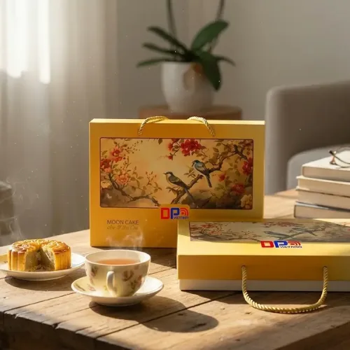 Hộp Đựng Bánh Trung Thu Quai Xách Họa Tiết Hoa Điểu Cao Cấp, Thiết Kế Độc Quyền Theo Yêu Cầu