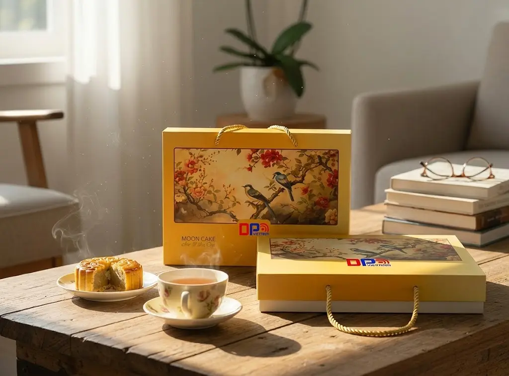 Hộp Đựng Bánh Trung Thu Quai Xách Họa Tiết Hoa Điểu Cao Cấp, Thiết Kế Độc Quyền Theo Yêu Cầu
