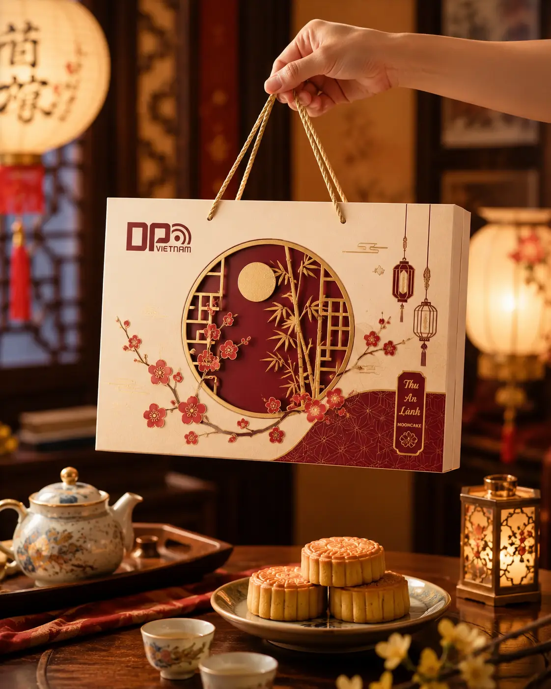 Hộp Bánh Trung Thu Quai Xách In Logo – Mẫu Bao Bì Đẹp, Tiện Lợi Cho Mùa Đoàn Viên