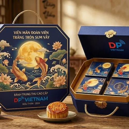 Hộp Bánh Trung Thu Cao Cấp Cá Chép Sen Vàng, Thiết Kế Độc Quyền Theo Yêu Cầu
